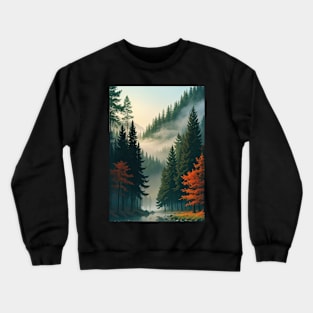 Misty PNW Woods with Pine Trees Crewneck Sweatshirt